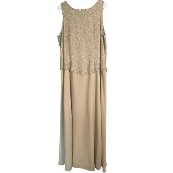 J Kara Beaded Sleeveless Gown Champagne 16W New With Tags Formal Evening Dress - Picture 1 of 3